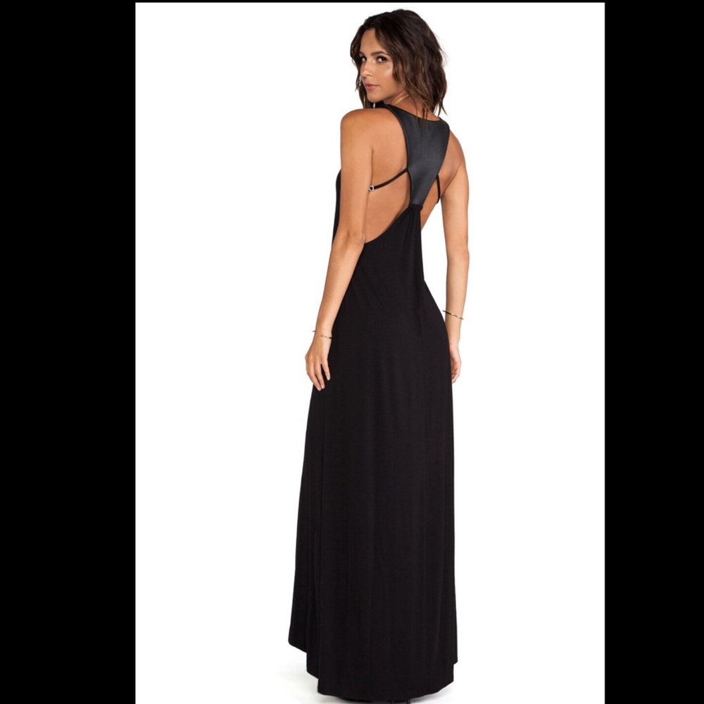 LEATHER PANEL GRAY WHITE MAXI DRESS